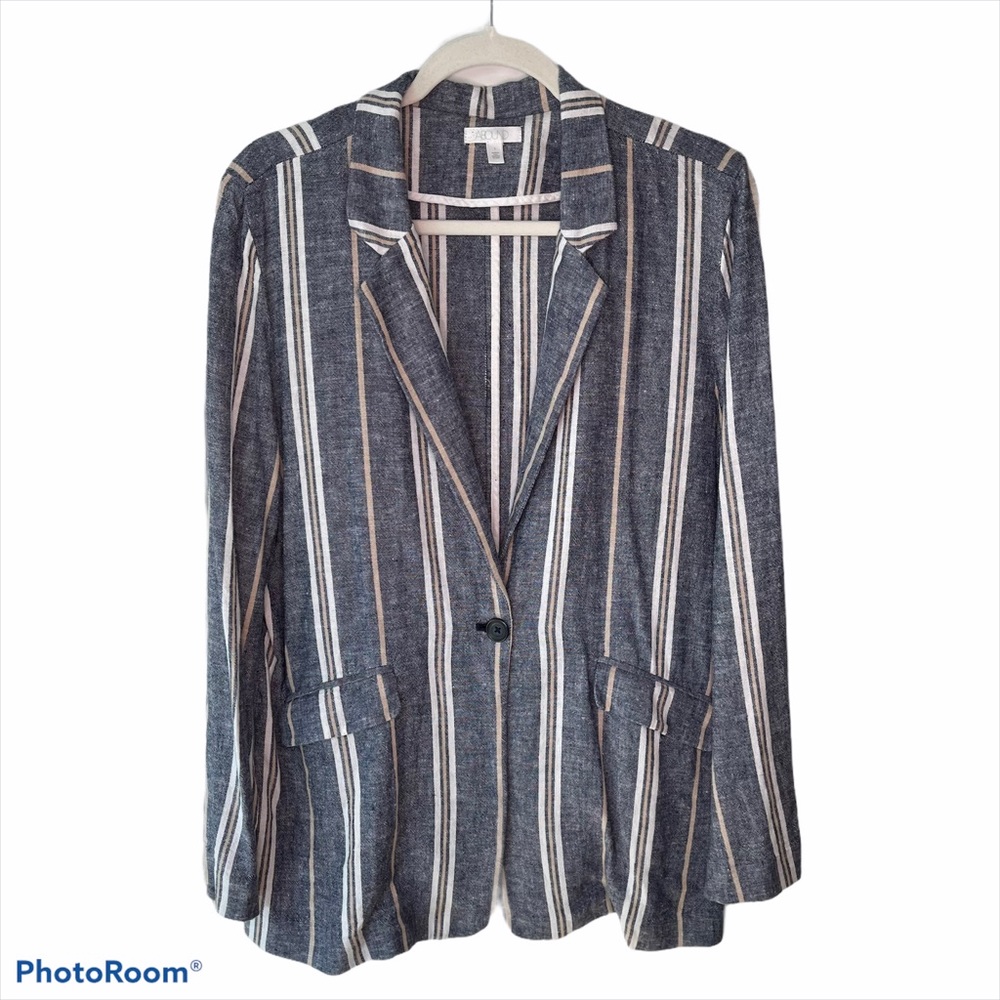 Abound Blue, Tan & White Linen Blazer w/Pockets